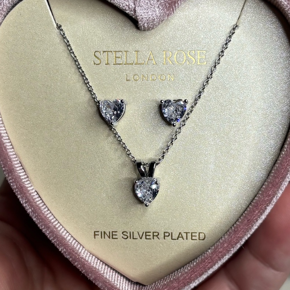 Stella Rose London Fine Silver Plated Heart Pendant Necklace & Earring Set